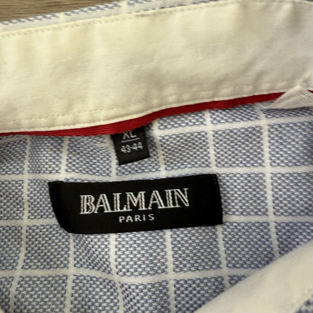 Balmain Paris Mens Size XL Plaid Check Long Sleeve Button Shirt Textured Cotton - Picture 2 of 8